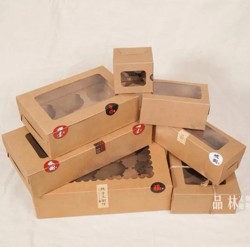 20PCS  Kraft 6 Cupcake box and packaging paper cardboard kraft cake box with clear pvc window 8 cupcake 4 gift packing craft box