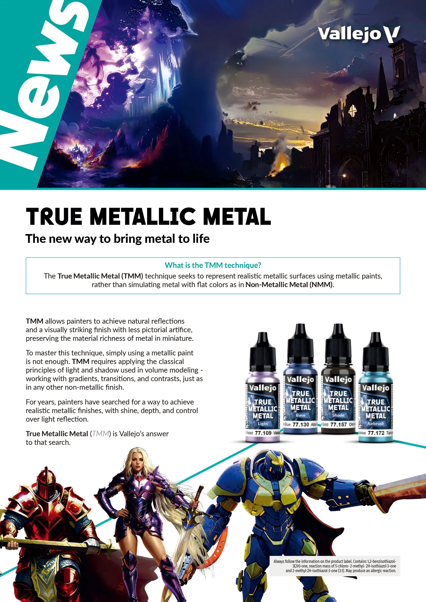 Vallejo Spain AV Hand Painting Coloring Model Game TMM Metal Series Highlight Water-based 20 Colors 18ml