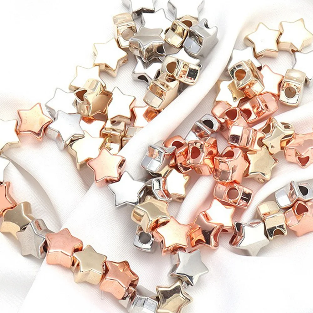 100pcs 10mm Star Shape Bead Charm Gold Silver CCB Beadwork Pendant for DIY Jewelry Making Bracelet Earring Pendant Accessories
