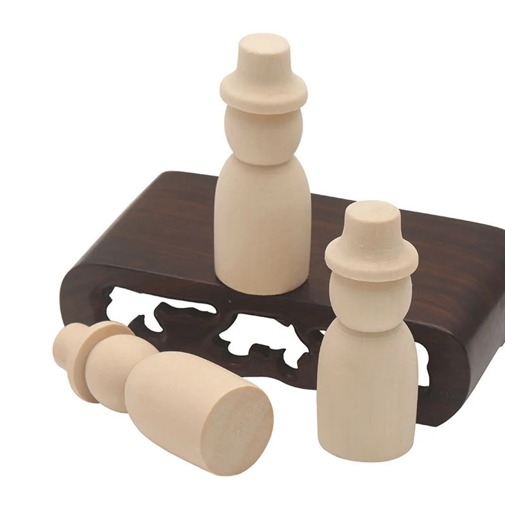 10Pcs 6.5cm Wooden DIY Painted Figures Hats Decorative Art Projects Kids Imagination Creativity Wooden