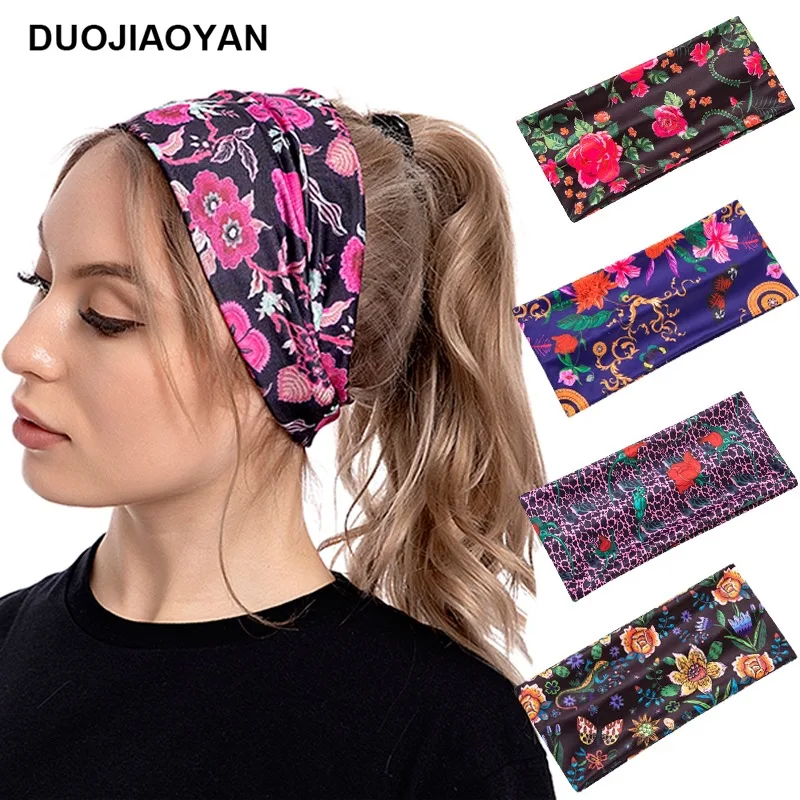 

Europe And America Cross Border New Personalized Digital Printing Stretch Hair Band Bohemian Style Wide-Brimmed Flowers Women'S