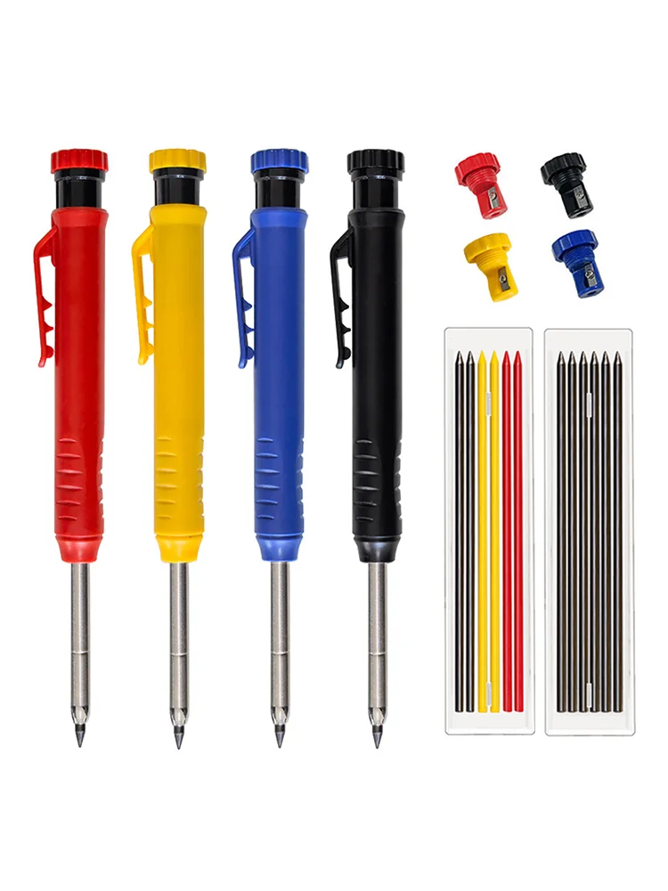 Metall-Schreinerstift-Set mit Ersatzminen, integriertem Anspitzer und Markierungswerkzeug für Schreiner und Holzbearbeitung – Detail 1