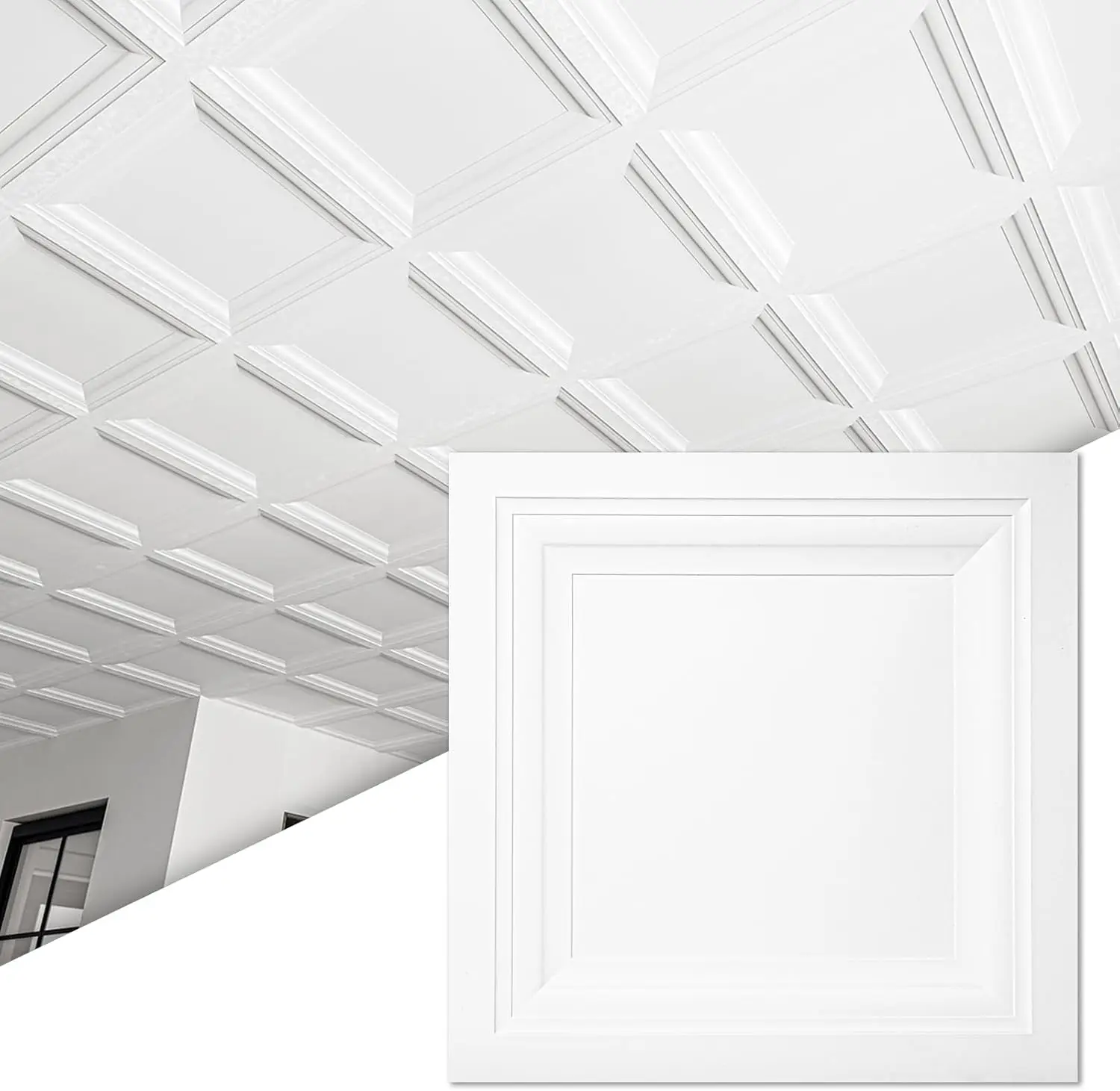 

Drop Ceiling Tiles 2x2 ft, 24-Pack White PVC Ceiling Panels for 15/16" Grid System, Easy DIY Installation
