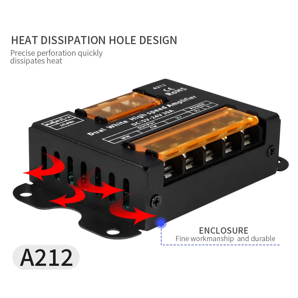 Color Temperature LED Strip Controller CCT Dimmer 30A 2CH Dual White High Speed Signal Amplifier For CCT Led Light Tape DC5-24V