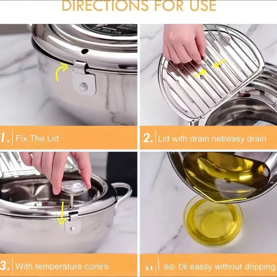 Stainless Steel Frying Pan with Lid, Temperature Control & Oil Drip Rack, Multi-Use Skillet for Frying Chips, Chicken, Compatible with Gas & Induction Cooktops view 5