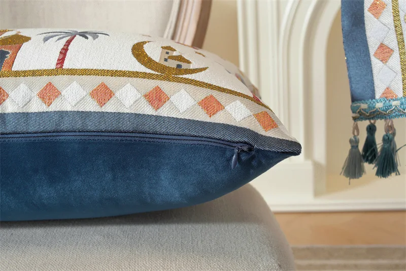 Gewebter Jacquard-Stern-Mond-Schloss-Kamel-Patchwork-Kissenbezug Cojines Wohnzimmer-Sofa-Dekoration Rückenlehnen-Kissenbezüge – Detail 10
