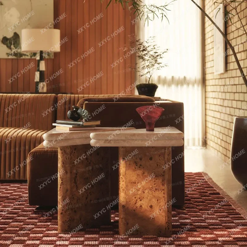 Marble coffee table Solid wood tree tumor Natural coffee table Middle ancient edge corner few living room special shape