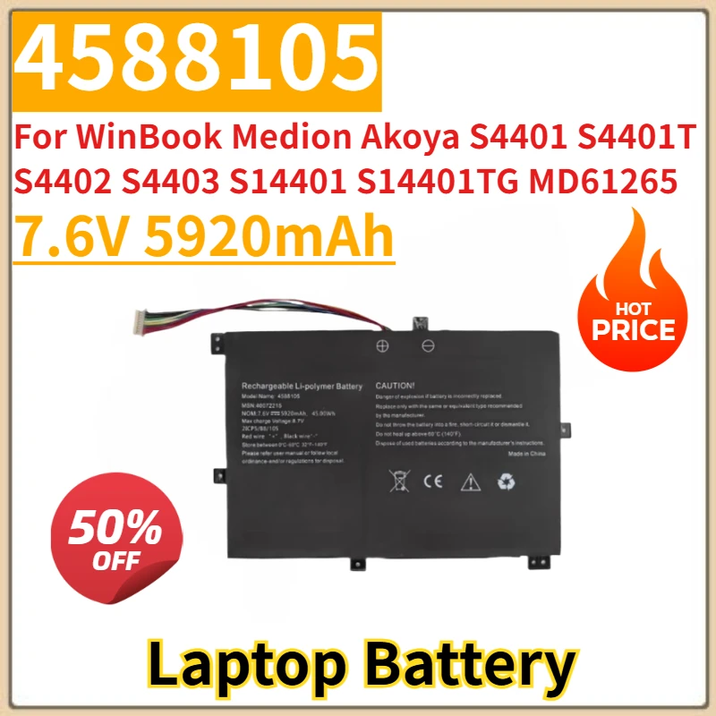

New Replacement Laptop Battery 5920mAh 4588105 For WinBook Medion Akoya S4401 S4401T S4402 S4403 S14401 S14401TG MD61265 MD61325