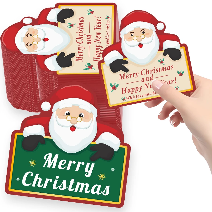 100 قطعة من بطاقات شكر عيد الميلاد سانتا - إدراجات تغليف العطلات للهدايا والأعمال والتقدير الموسمي