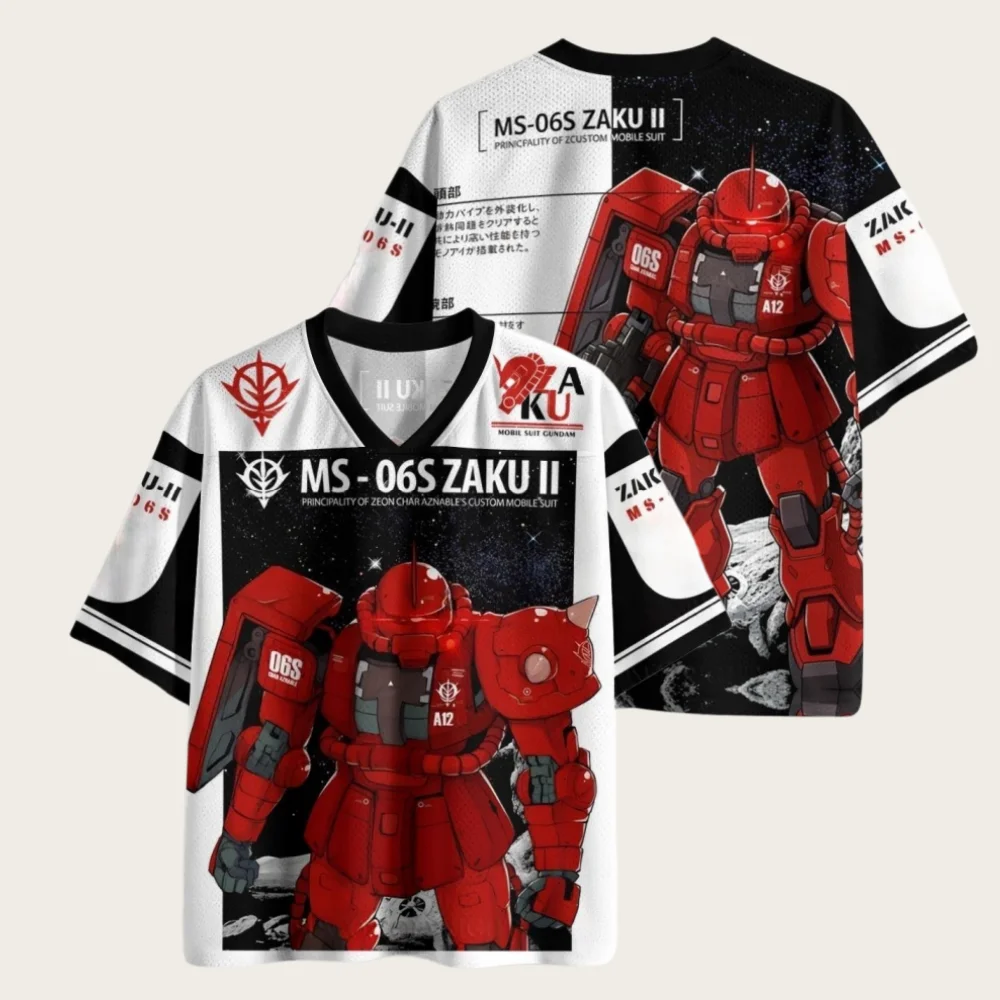 Japanisches Retro-Gundam-Mecha-Universum, Sternenhimmel, 3D-Druck, lockere Herren- und Damen-T-Shirts mit V-Ausschnitt, atmungsaktiv, Anime-Design, kurze Ärmel. – Detail 6
