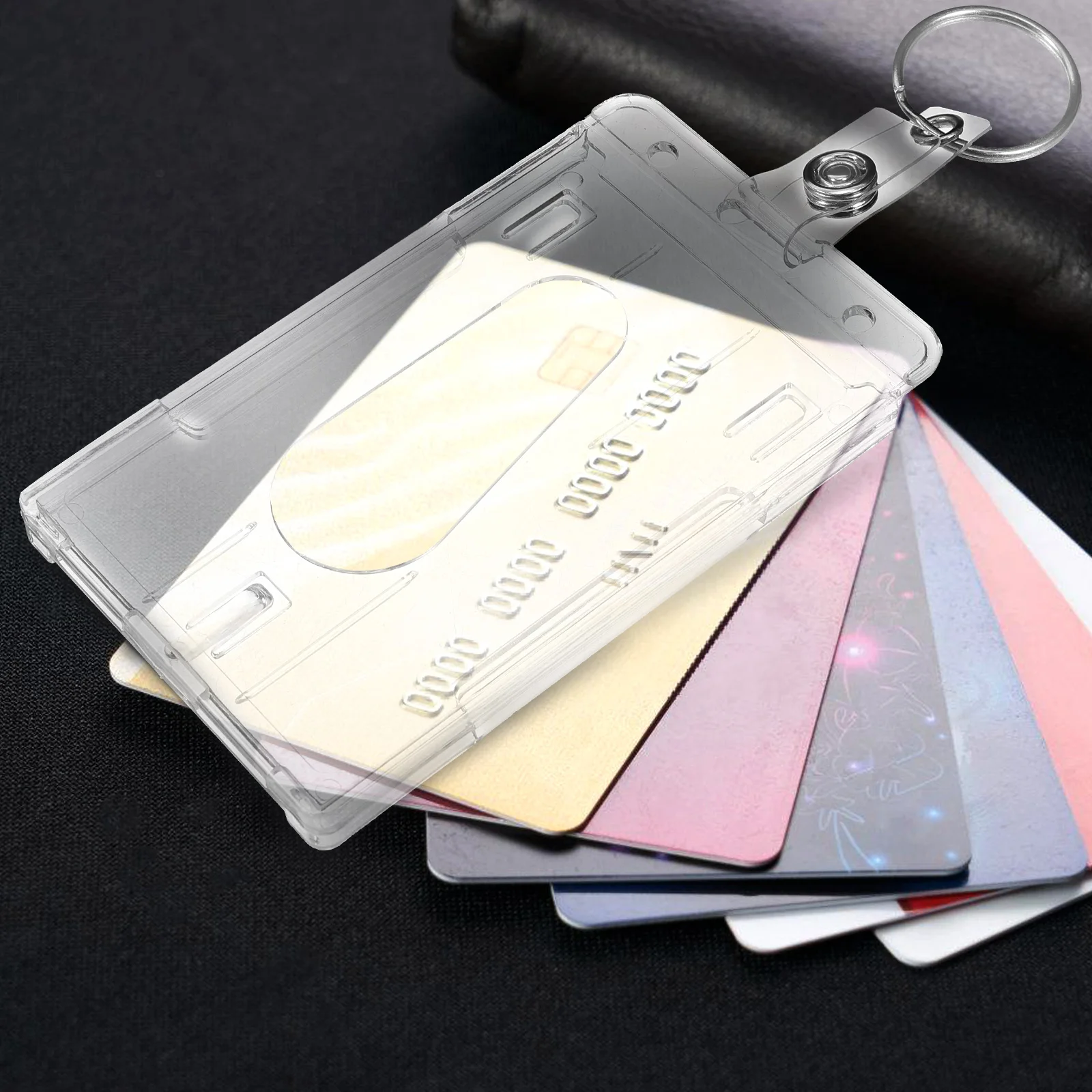 

6 Pcs ID Badge Holder Card Keyring Thumb Slot Transparent PC Material Single Lanyard Protector Multifunction Storage Tag Sleeve