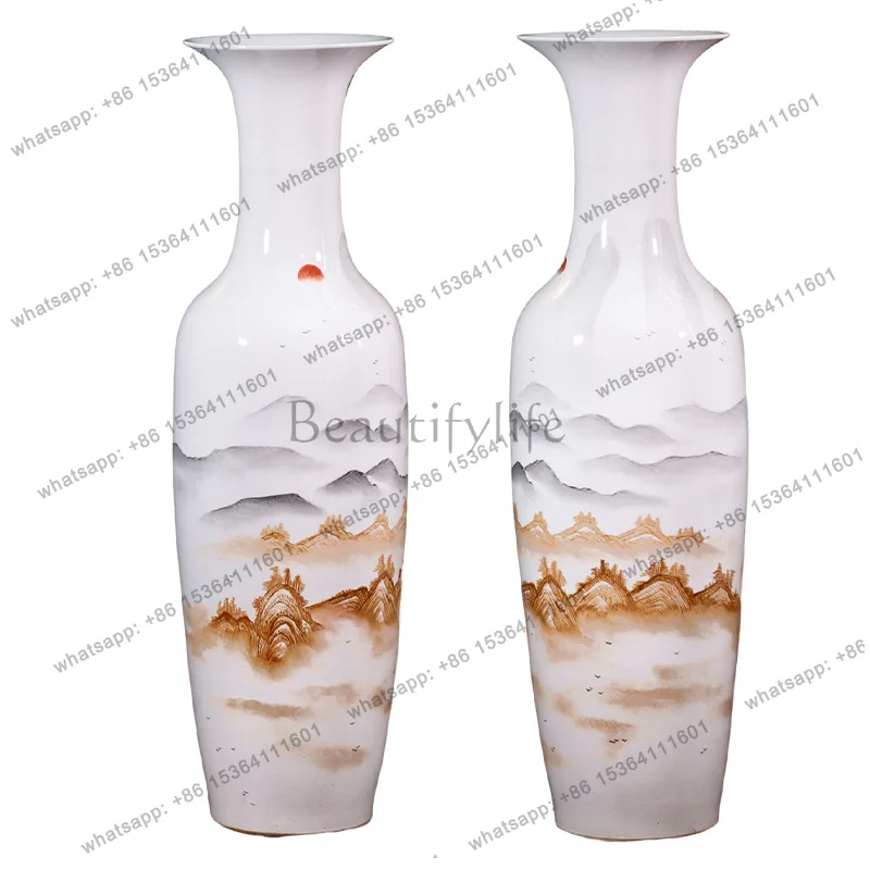 Creative Ceramic Vases Aesthetic Floor Standing Hand-painted Living Room Large Flowerpot Home Decoration Jarrones