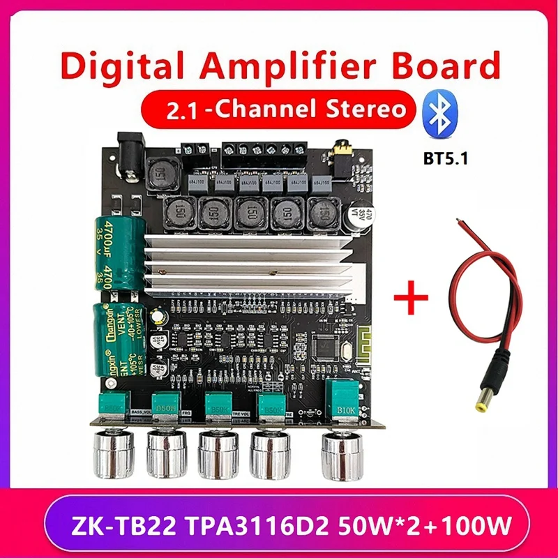 

ZK-TB22 Bluetooth Audio Amplifier Board With DC Cable Tweeter Subwoofer Adjustment Module