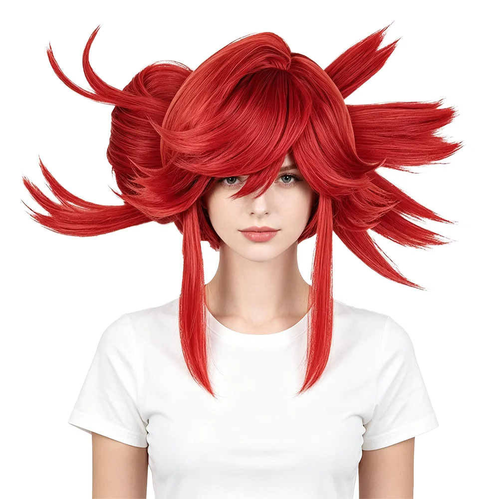 Riyou Rippa Cosplay Wig Red Anti-Gravity Bow Detachable Alligator Clip Simulated Scalp Hair Halloween Anime Expo Gift Unisex