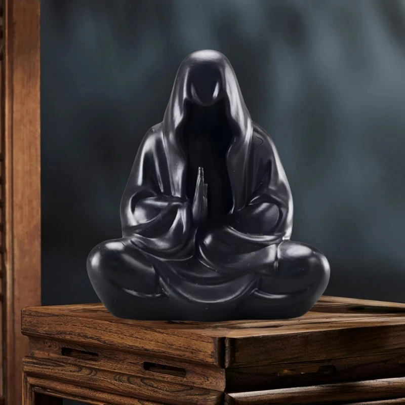 10cm Mysterious Black Clothed Man With No Face Buddha Darkness Sit In Meditation PVC Model Action Figure Statue Dark Anime Model