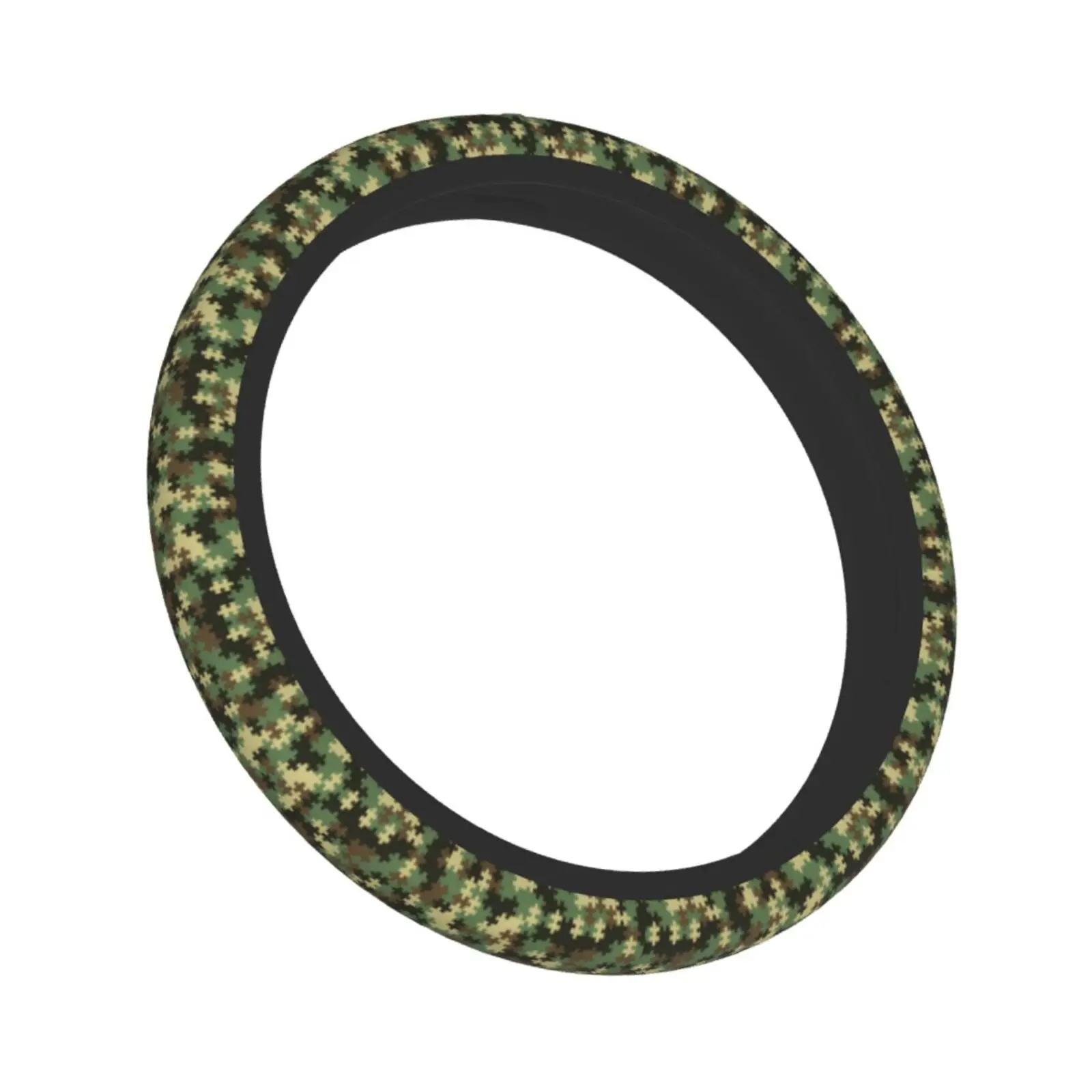 Military Green Camouflage Puzzle Print Steering Wheel Cover for Women Anti Slip Auto Car Wrap Cover Accessories for Unisex - view 2
