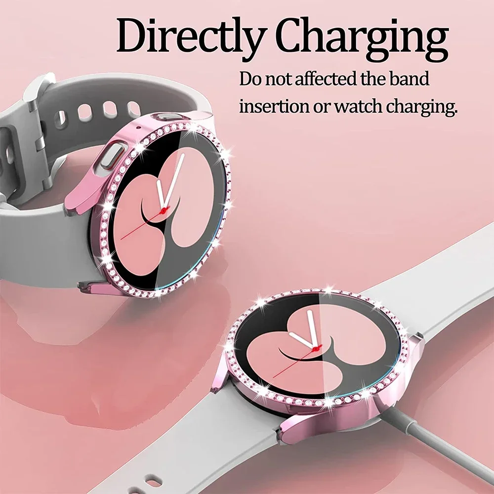 Glass+Watch Cover For Samsung Galaxy Watch 5 40mm 44mm and 5 Pro 45mm Hard PC Diamond Bling Case Bumper+Glass Screen Protector