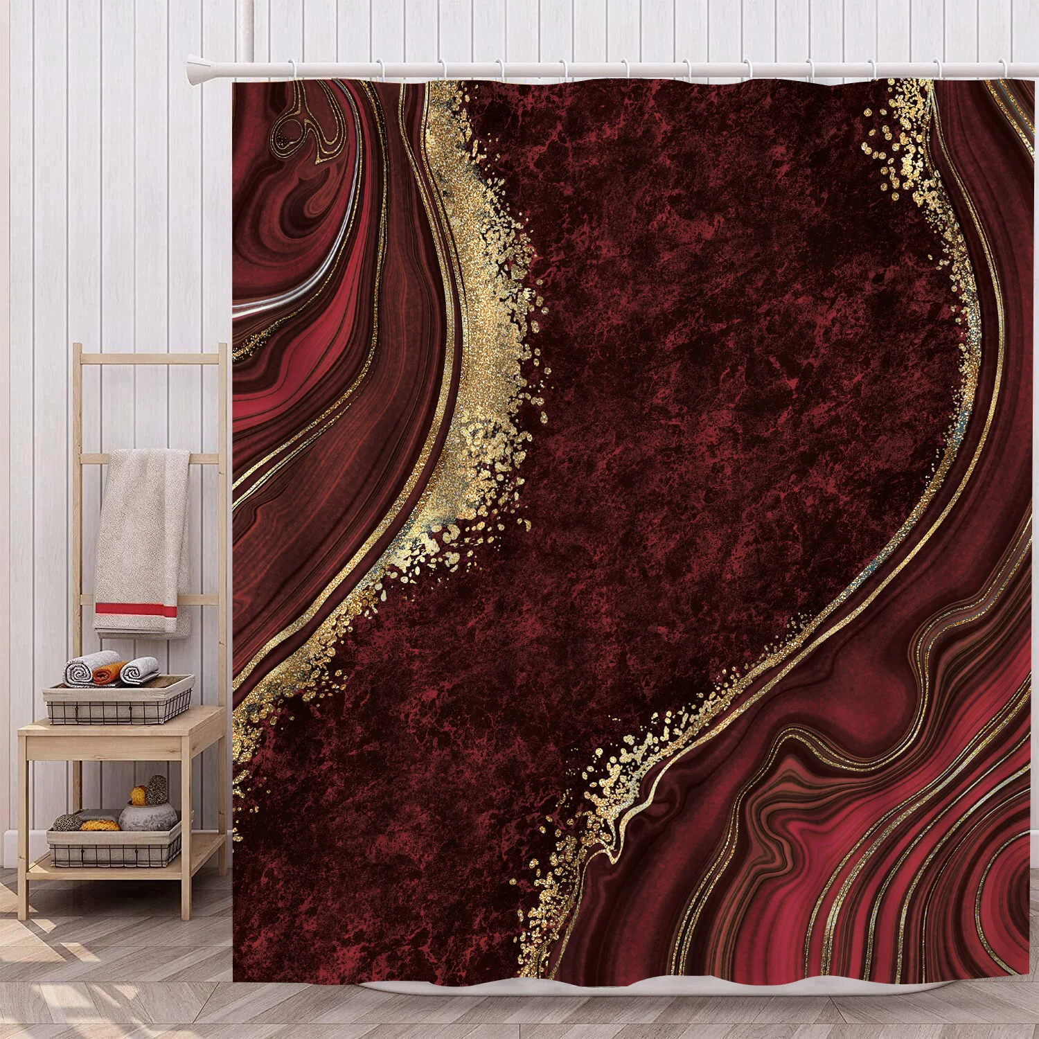 1Pc marble waterproof shower curtain, elegant luxurious bathroom decor, with 12 plastic hooks