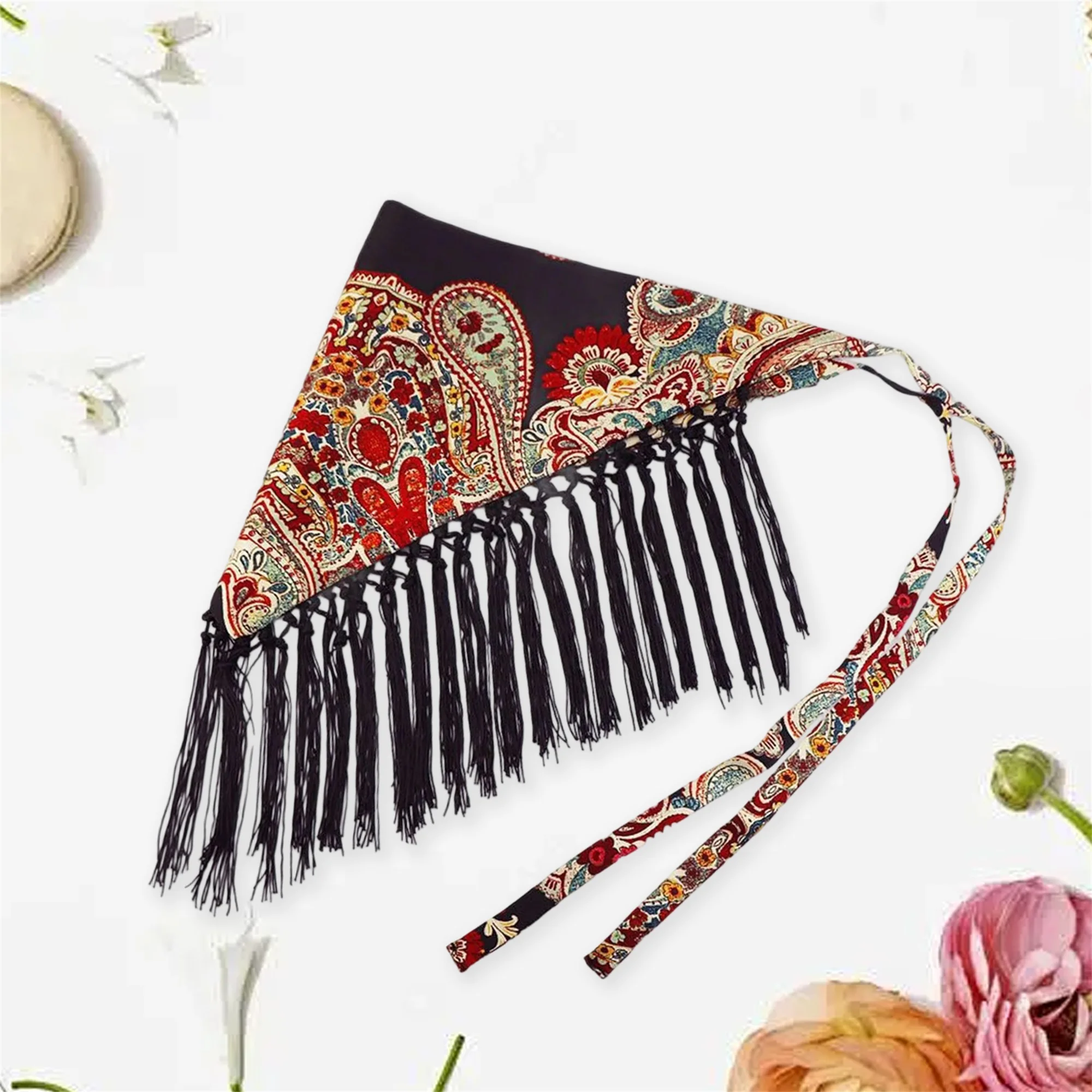 Ekstender Rok Syal Pinggang Ikat Rumbai Bermotif Bunga Wanita dengan Lapisan yang Dapat Disesuaikan untuk Gaya Boho