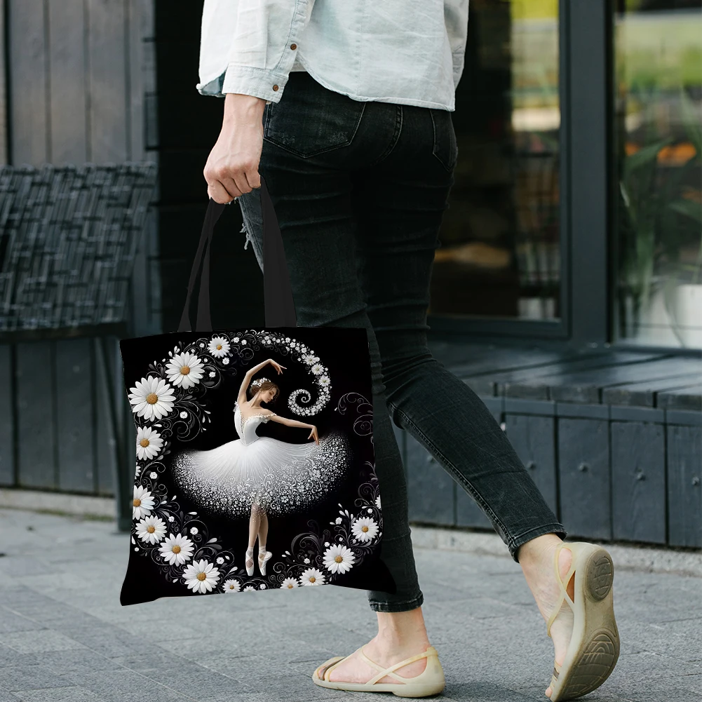 4pcs Dancing Girl Large Capacity Linen Tote Bag