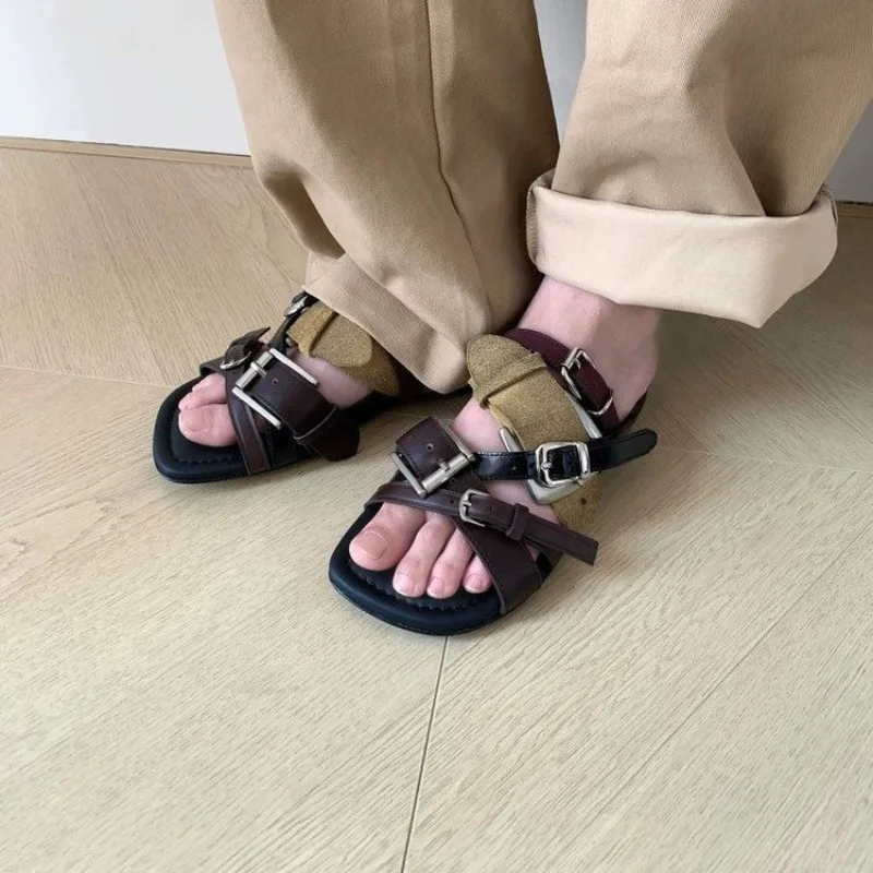

Roman Holiday Slippers Vintage Colorblock Flat Boho Beach Shoes