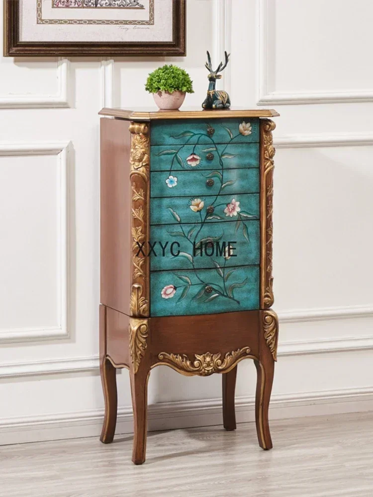 

TAO Solid Wood Golden Curio Cabinet Jewelry Storage Finishing Side Cabinet Retro Painted Cabinet