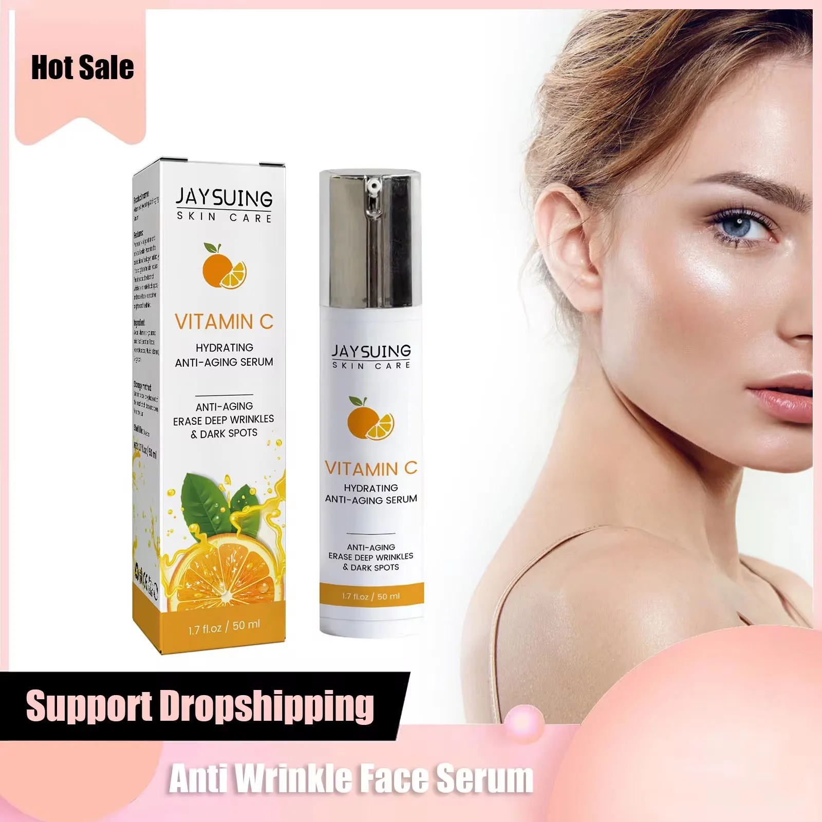 Vitamin C Serum Face Wh-itening Hyaluronic Acid Anti Wrinkle Brighten Dark S-pot Fr-eckle Fade Fine Line Firming Facial Essence