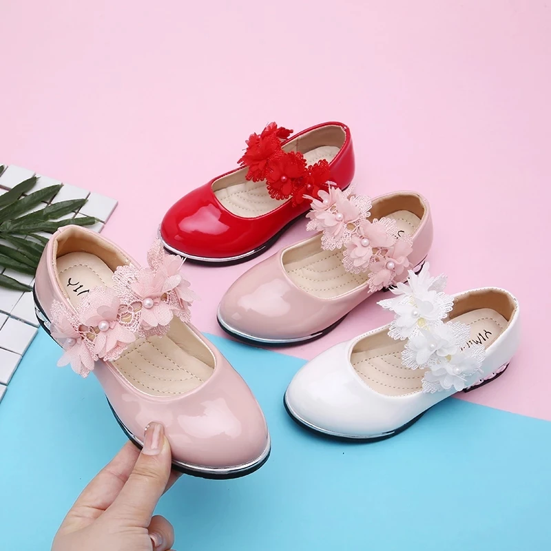 2022 New Kids Shoes Girls Shoes Spring Autumn Princess Leather shoes Wedding Party Shoes for Girl Red pink White 3 4 5-14T