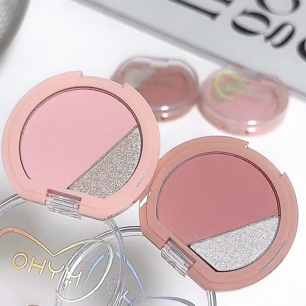 2-in-1-Multifunktions-Rouge-Highlighter-Palette, Aprikosenrosa, Wangentönung, Rouge-Puder, natürliches Gesichts-Make-up, mattierter Rouge-Schimmer, neu