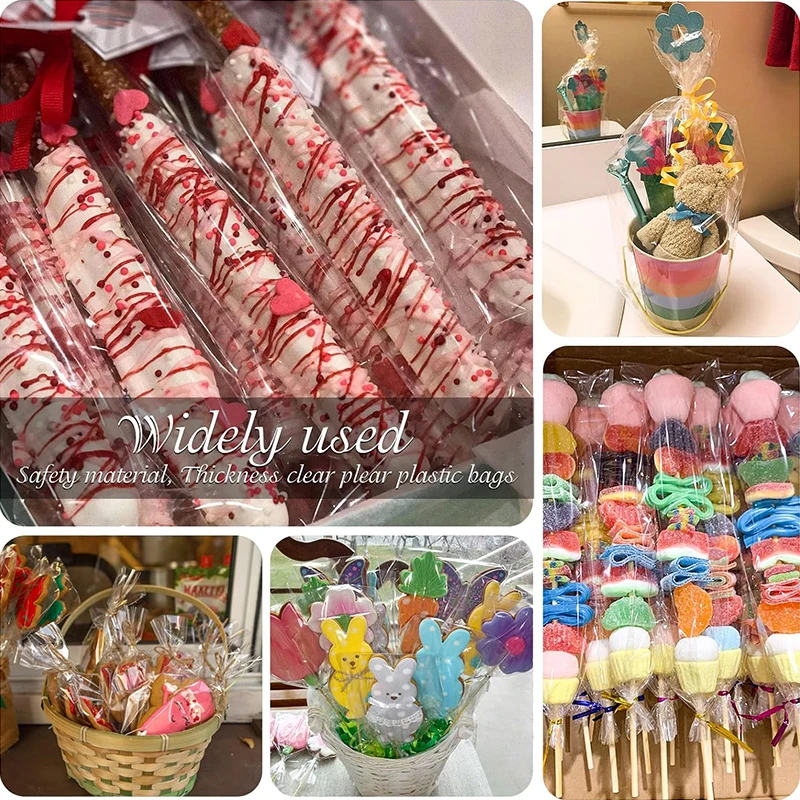 50/100pcs ล้างยาว Candy Treat กระเป๋า Cellophane คุกกี้ Lollipop ถุงพลาสติกอาหารบรรจุภัณฑ์ของขวัญงานแต่งงานวันเกิดอุปกรณ์ตกแต่ง