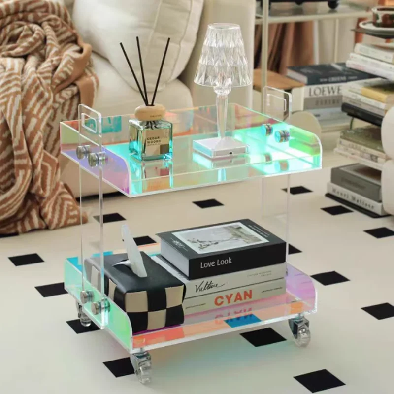 التصميم الجمالي طاولة جانبية الحد الأدنى عجلات بلاستيكية الطابق طاولة القهوة المدخل الاكريليك ميسا دي سنترو دي سالا أثاث المنزل