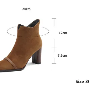 Frauen Karamell Wildlederstiefel, 8 cm High Heels, gemischtes Leder, Finger spitz, schwarz, reiten, Herbst 4 Hauptverkaufskaramell -Frauenstiefel - №3