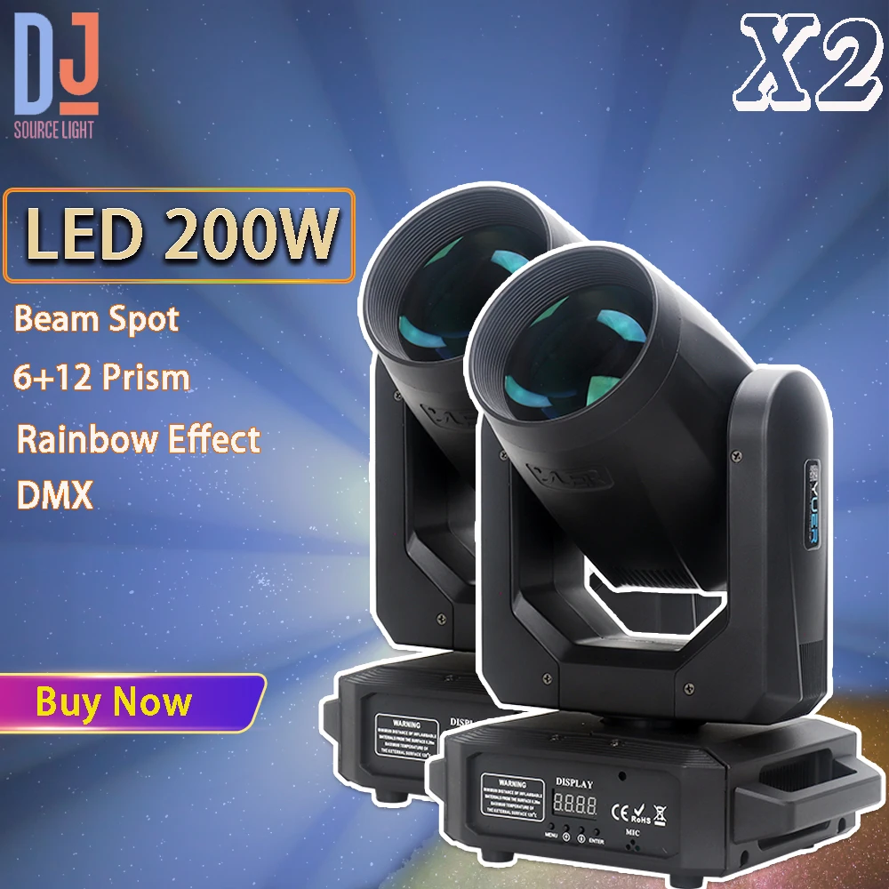 2Pcs/let LED Moving Head Light 200W Beam+Spot Stage Lights Dj Dmx Stage Lights 18 Prism Rainbow Effects Disco Bar Music Show