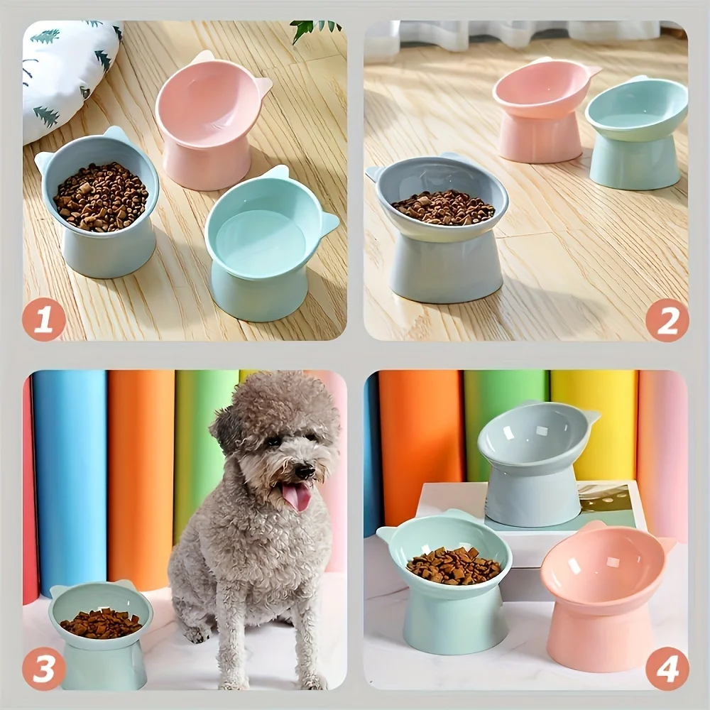 

Elevated Cat Bowl - Tilted Anti-Vomit Cat Dish, Ergonomic Non-Slip Food Bowl for Flat-Faced Cats & Kittens