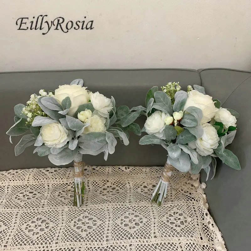 EillyRosia T Blue Cascading เจ้าสาวด้วย Gypsophila ผ้าไหมริบบิ้น Calla Lily น้ำตกดอกไม้งานแต่งงานที่ไม่ซ้ำกันออกแบบใหม่