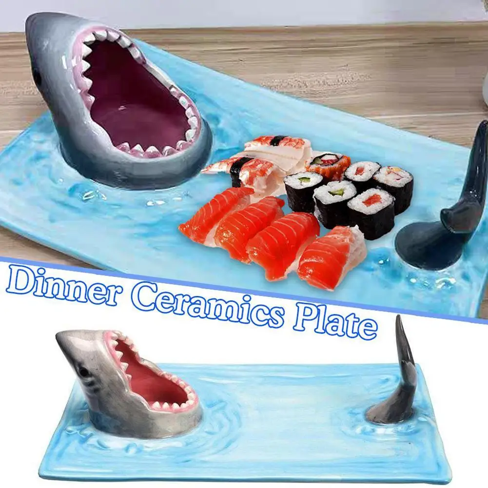 

Ceramic Shark Sushi Plate Shark Shape Rectangle Dessert Porcelain Cake Snack Supplies Decoration Kitchen Cheese Board K5N2