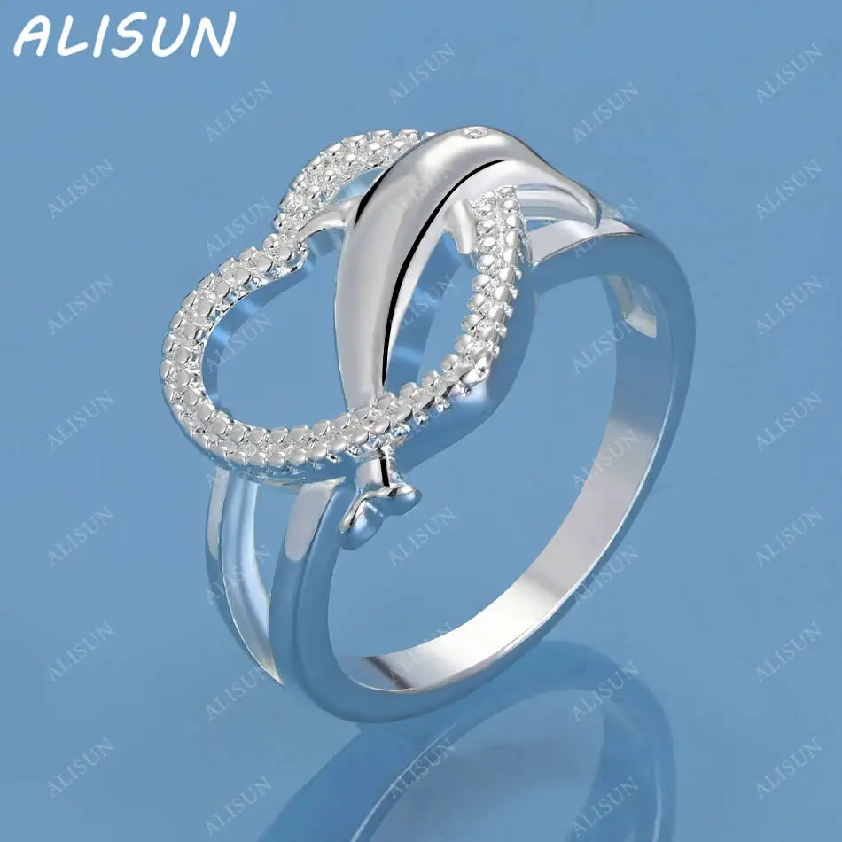 

ALISUN 925 Sterling Silver Love Dolphin Wedding Ring For Women Grace Jewelry Trend Fashionable Birthday Party Gifts