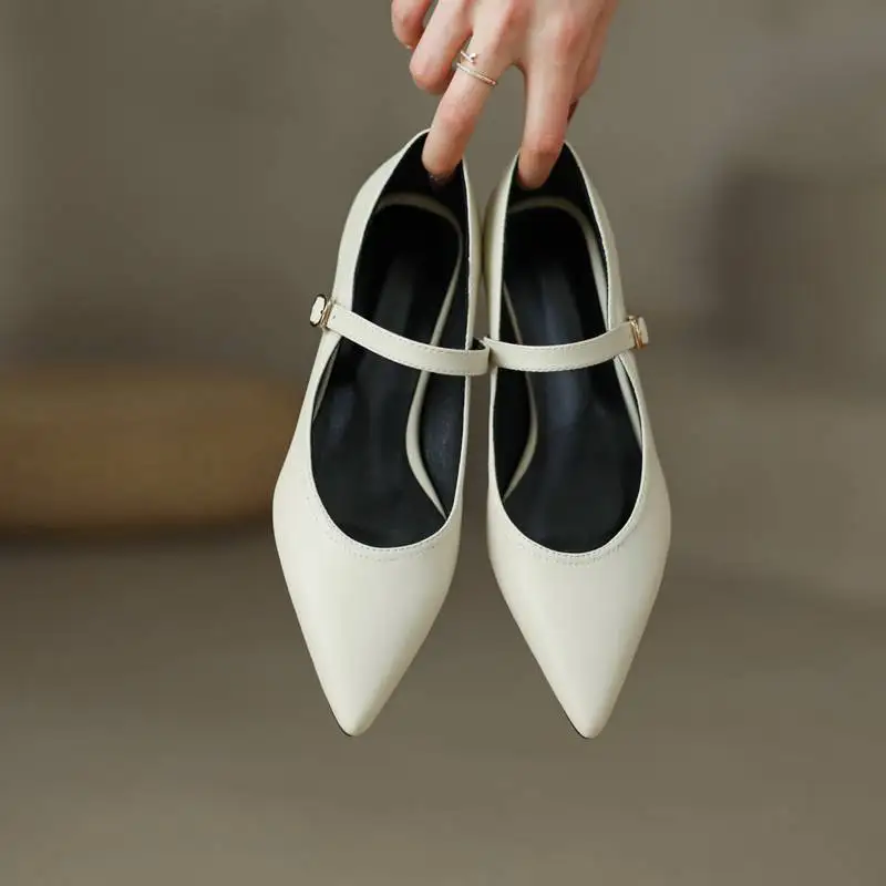 REAVE CAT 2023 Design Women Flats Pointed Toe Buckle Straps Elegant Female Shoes Soft Comfortable Solid Large Size 40 41 42 43