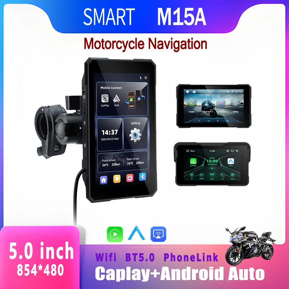 SMART 5inch Motorcycle Carplay Rotatable Navigation Wireless CarPlay Android Auto Screen Mirroring Display Portable Motor GPS