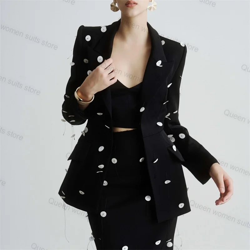 3-Piece Women Suits Set Sexy Top Bra+Blazer+Prom Dress Formal Office Girl Mermaid Midi Party Gown Customized Jacket Coat