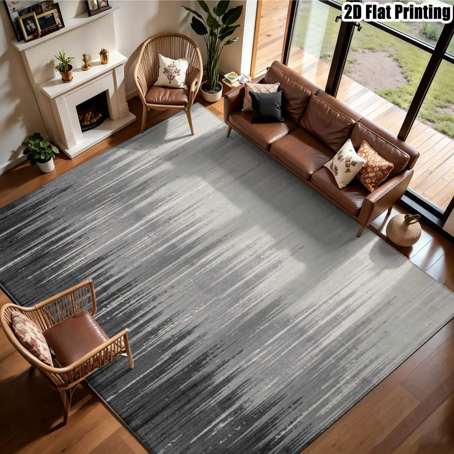 1Pc 2D Printed Black-Grey Gradient Striped Nordic/Instagram Style Modern Minimalist Geometric Carpet, Multi-Size, Machine Washable, for Entrance, Dining Room, Foyer, Bedroom, Living Room Home Decoration