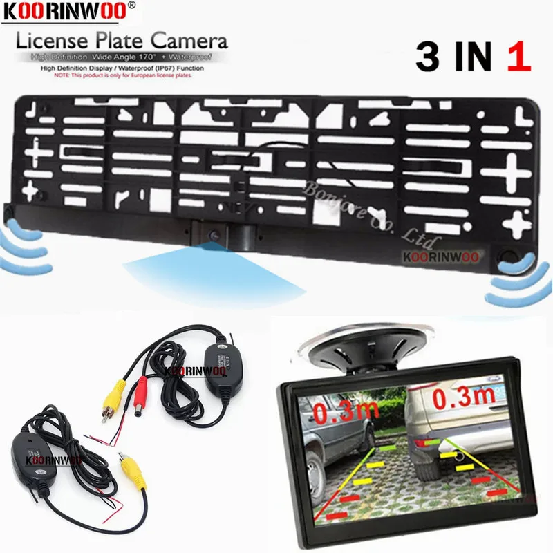 

Koorinwoo Универсальный держатель рамки номерного знака ЕС Парковочная камера Багажник автомобиля с двумя датчиками парковки Окно Монитор Видеорегистратор