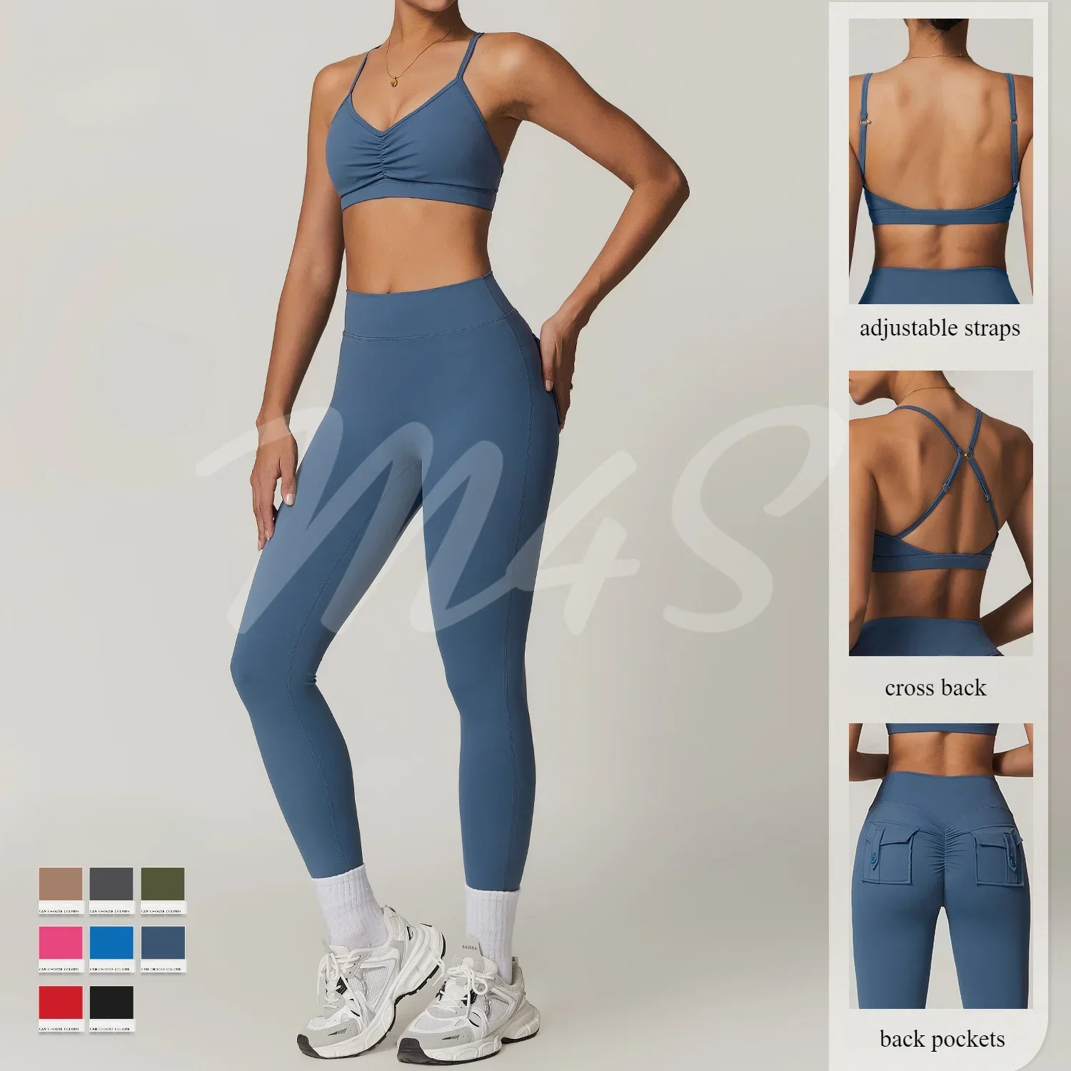 Gym Workout Set Matching Sets for Women Yoga Set Ensemble Femme 2 Pieces Sport Suit Pockets Flared Pants Fitness Shorts Leggings