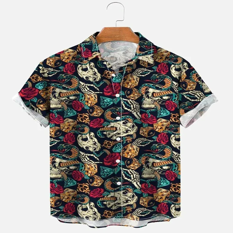 Skulls And Roses Short Sleeve Shirt 3D All Over Printed Hawaiian Shirt for Men and Women Casual Shirt Unisex