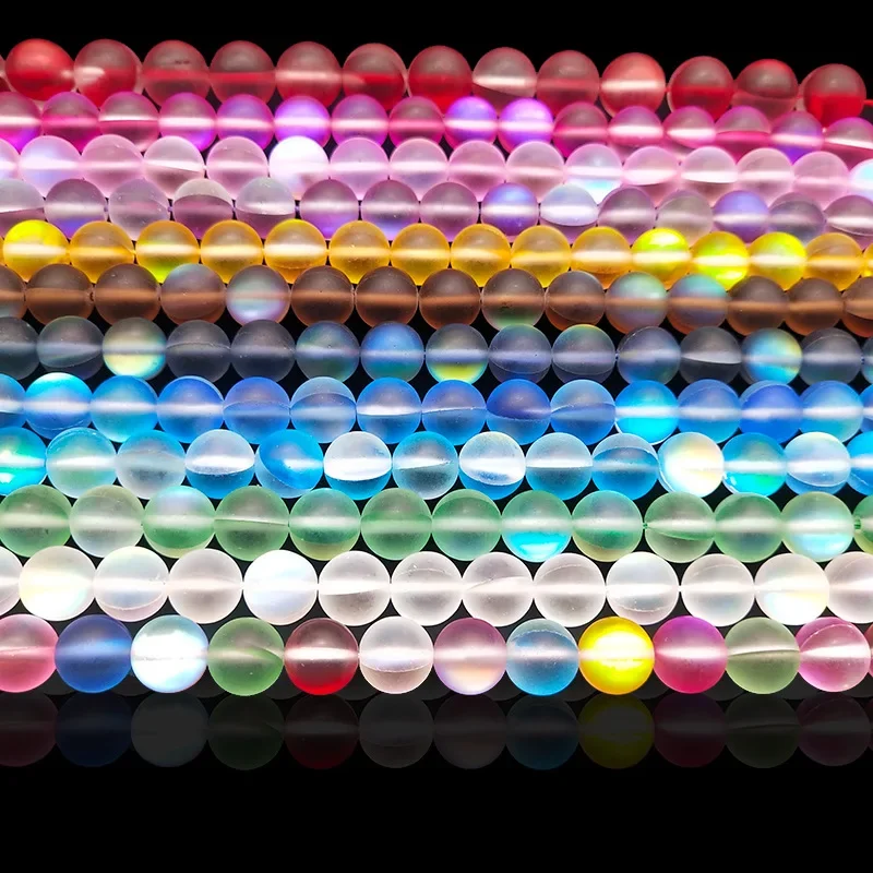Round Loose Beads for Jewelry Making, Matte AB, Austrian Crystal, Glitter MoonStone, DIY Bracelet, 15 in Strands, 6mm, 8mm, 10mm