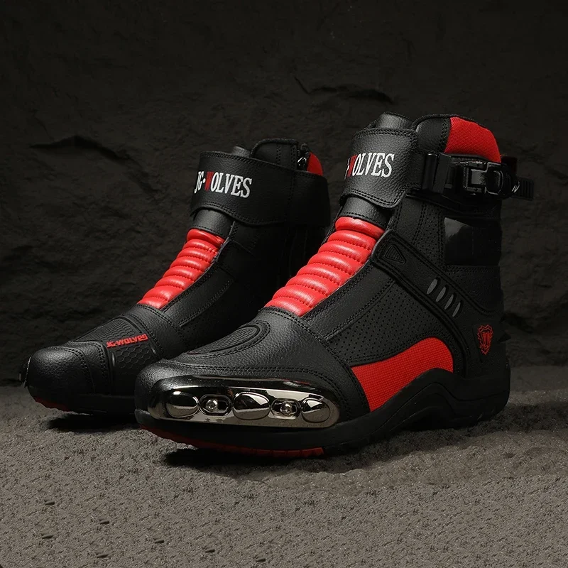 

Мужские мотоциклетные ботинки, дышащие, защита от падения, повседневная обувь для гонщиков по дорогам, светоотражающая мотоциклетная обувь с резиновой подошвой
