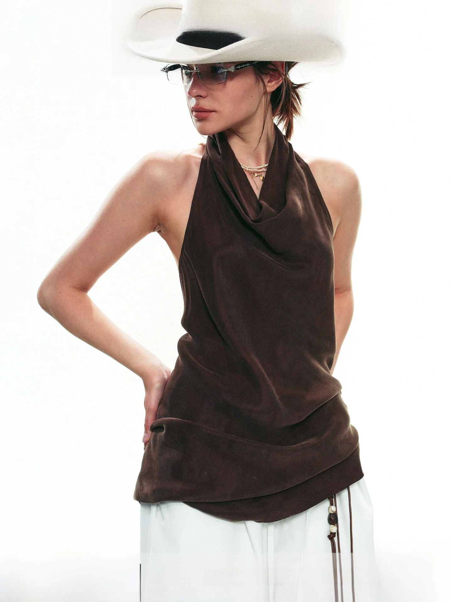 

Ele Bal Svel Neline Design Летний новый женский топ с асимметричным приталенным верхом из медного амиачного волокна