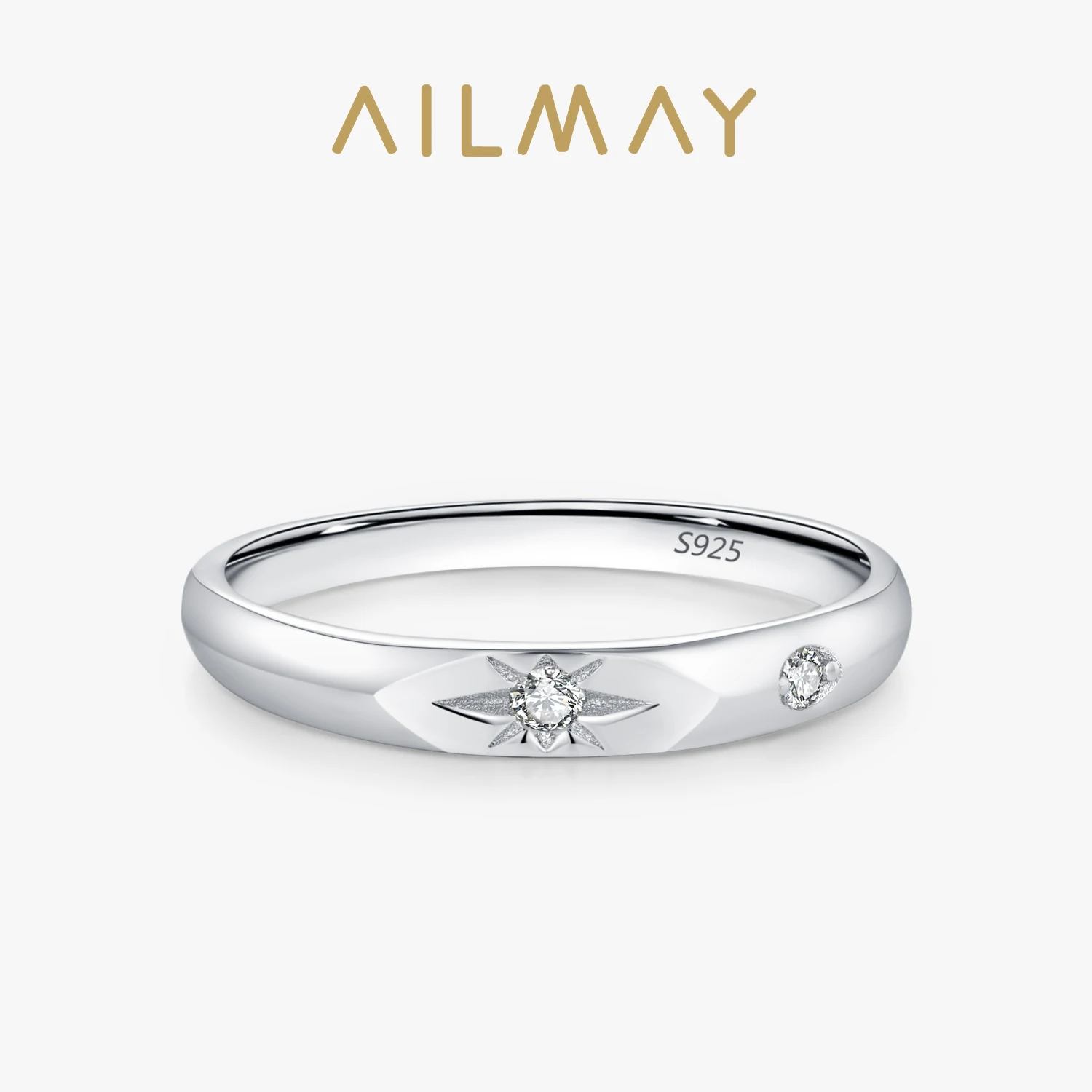 Ailmay High Quality 925 Sterling Silver Fashion Shining Zircon Charm Star Finger Rings For Women Girls Party Accessories Jewelry