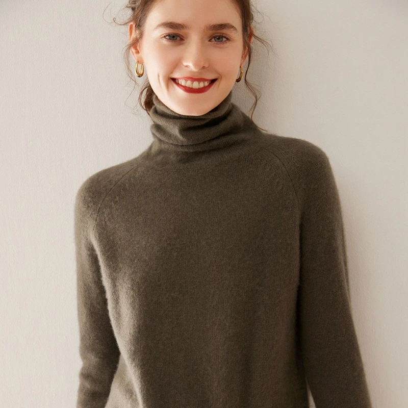 

Autumn Winter Women's 100% Cashmere Sweater Turtleneck Long Sleeve Pullovers Base Cashmere Knitwear Soft Warm Comfy Clothing Top