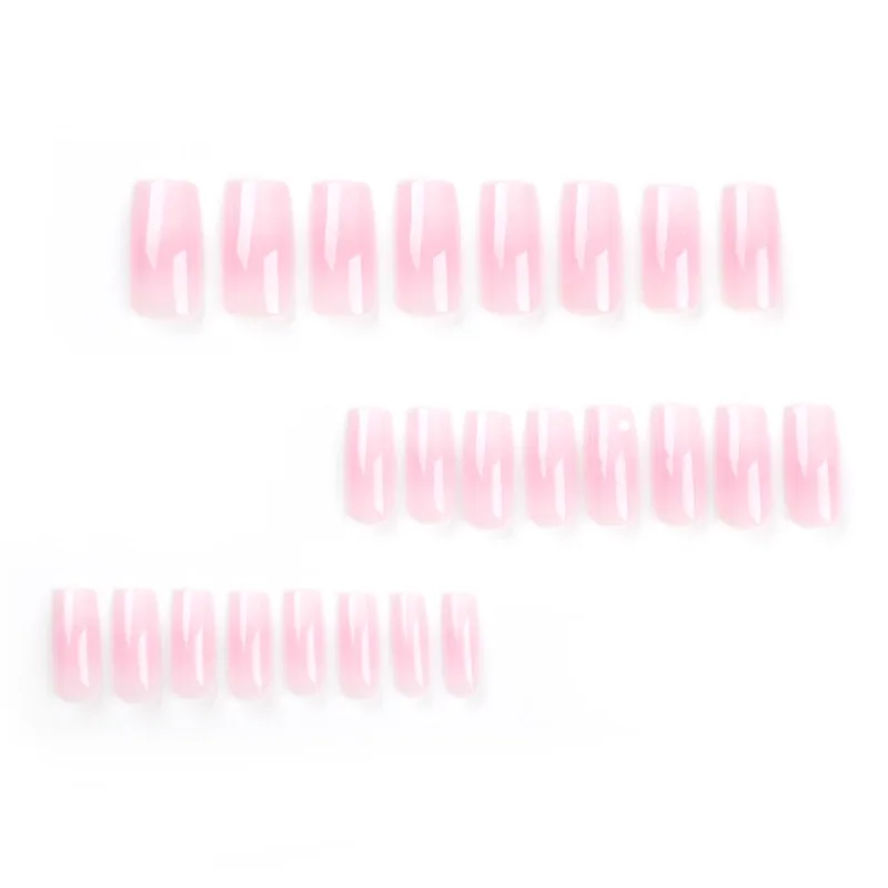 24pcs French Medium Length Pink White Gradient Square Press on Acyrlic Nails for Gluing Acrylic Fake Nails Set Finger Nail Art